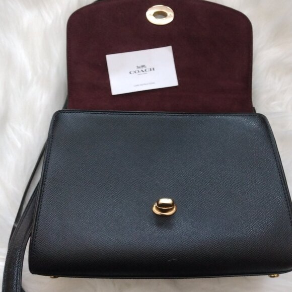 COACH Black Tilly Top Handle Cross Grain Handbag Satchel with Gold Turn lock - Picture 4 of 4